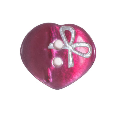 Pink Heart & Bow Button 15mm