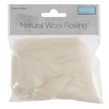 Natural Wool Roving, White, 10g Packet