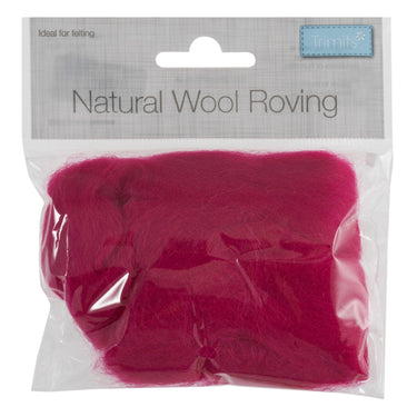 Natural Wool Roving, Bright Pink, 10g Packet