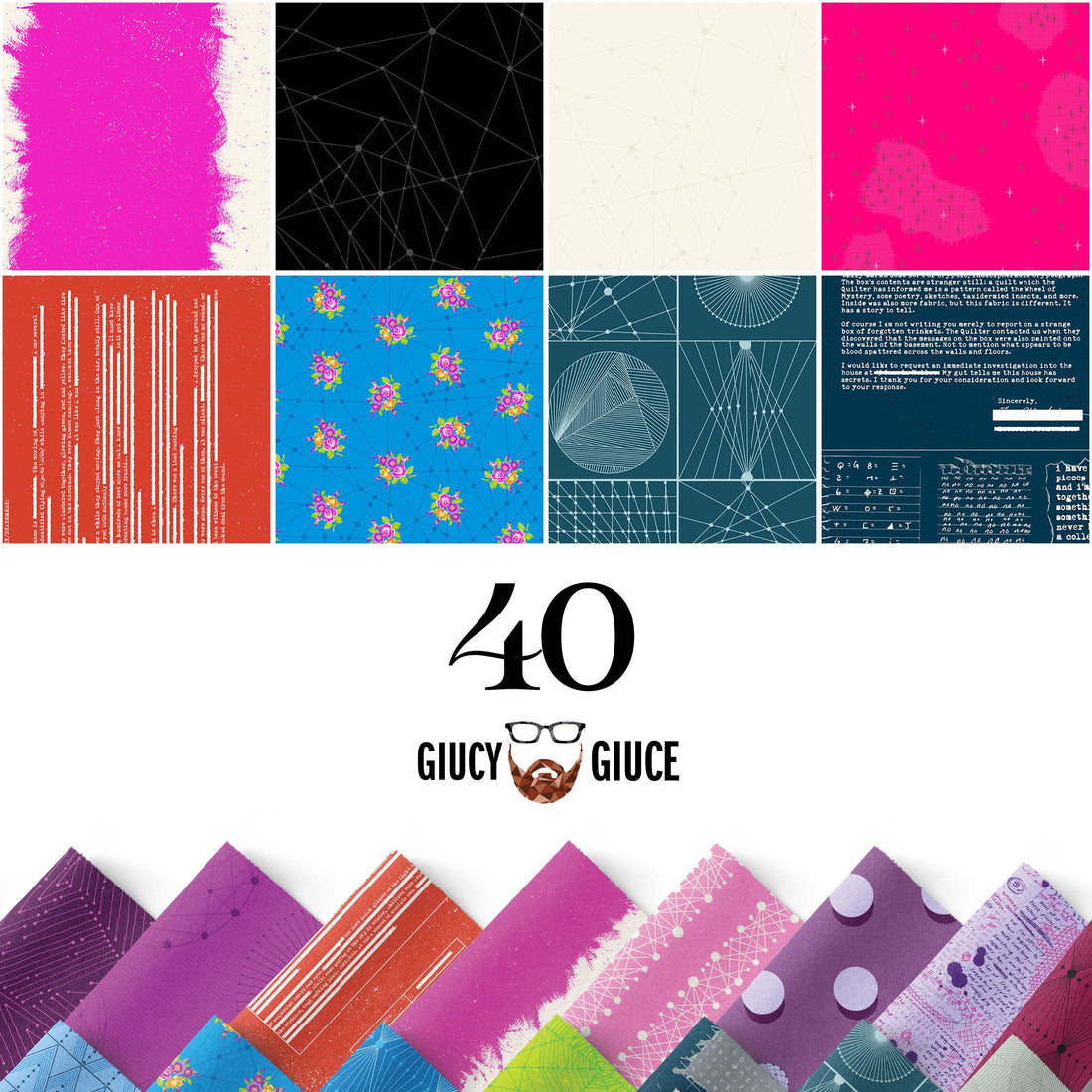 Multi-coloured Blender, Modern, Fun and Funky, Geometric Andover Fabric Pre Cuts Andover Fabric 40 by Giucy Giuce 10 Inch Square Pack - The Sewing Studio