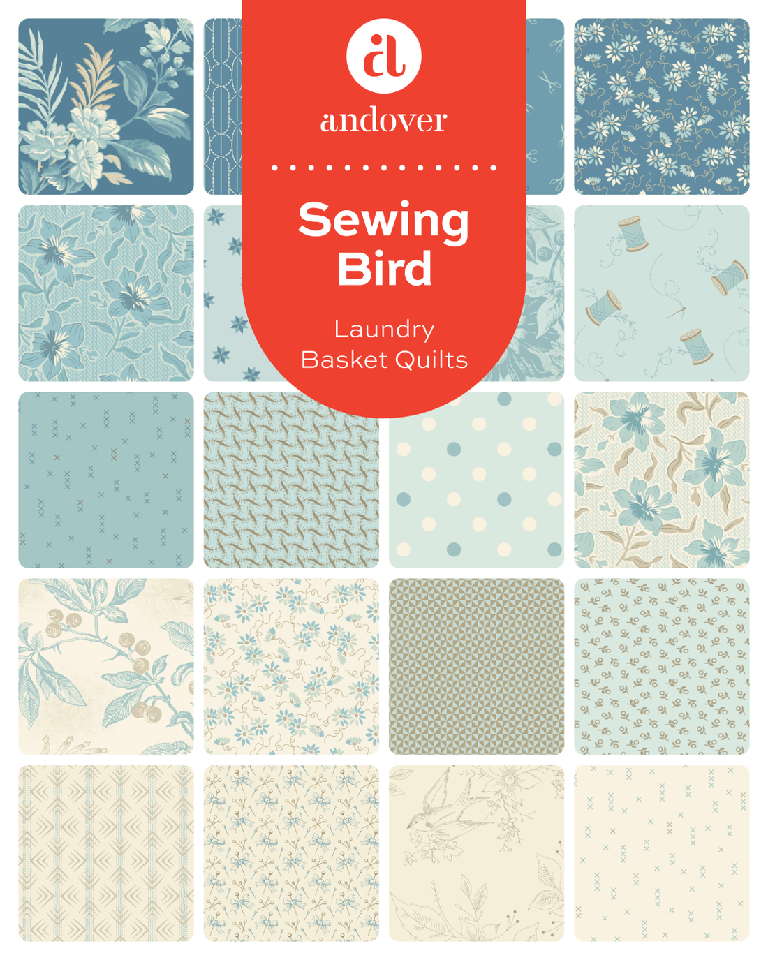 Andover Fabric Pre Cuts Andover Fabric Sewing Bird By Laundry Basket Quilts 5 Inch Square Pack - The Sewing Studio