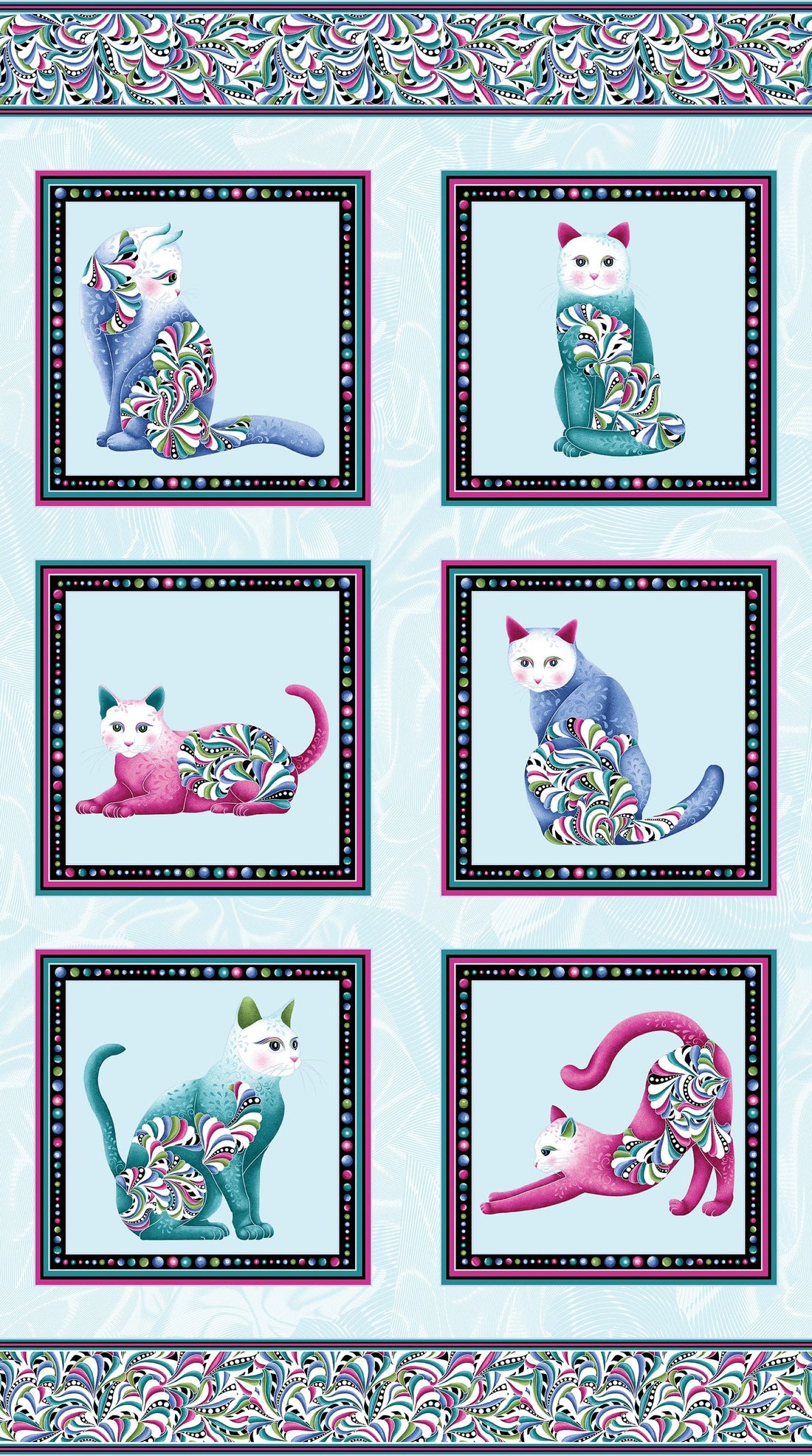 Blue, Multi-coloured Animals, Novelty Benartex Fabric Panels & Labels Benartex Cat's Meow Panels - The Sewing Studio