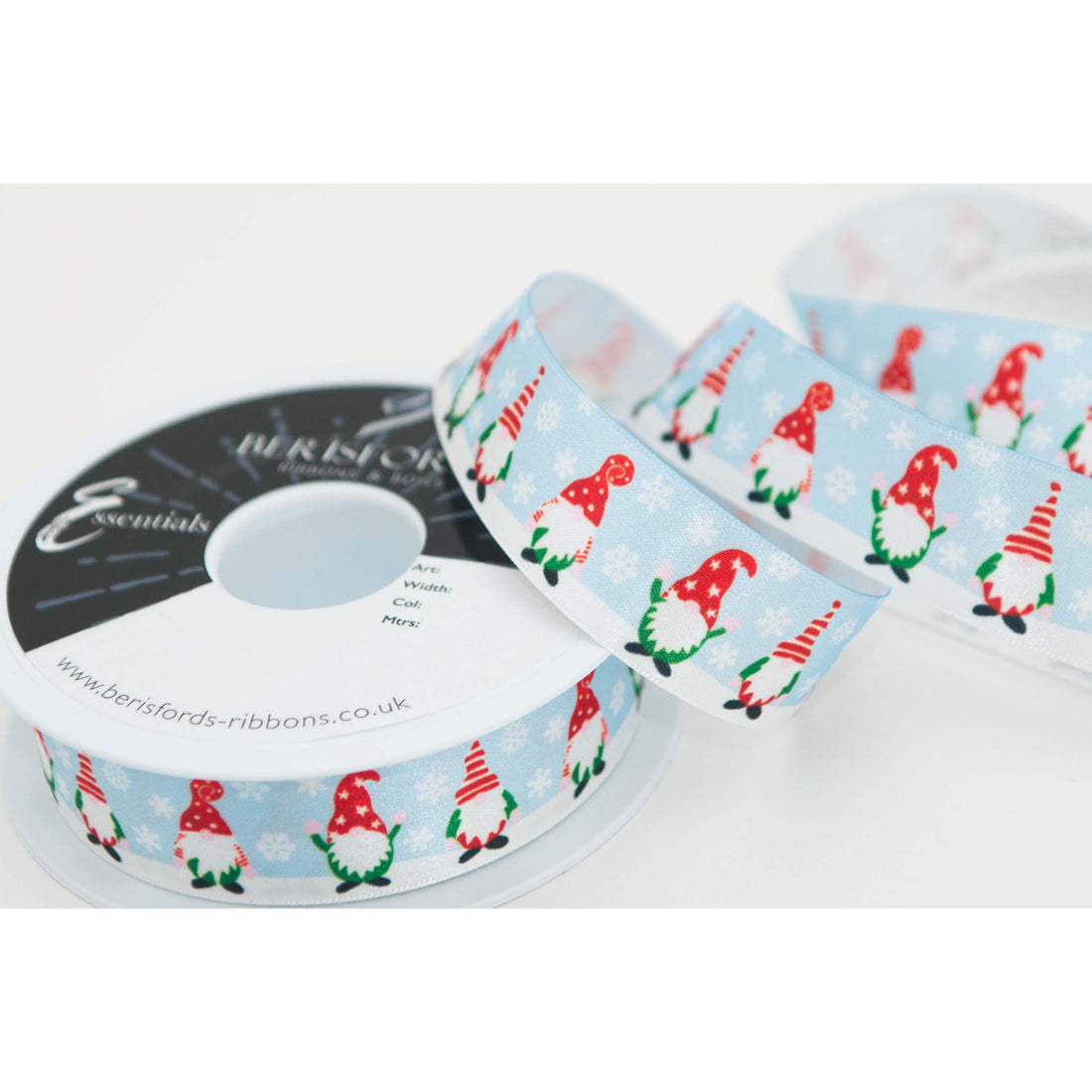 Berisfords Ribbon Christmas Gonk Ribbon Blue 25mm Wide. Price per metre. - The Sewing Studio