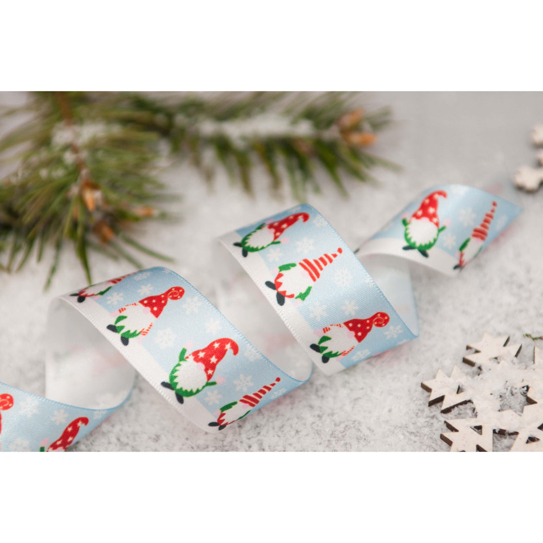 Berisfords Ribbon Christmas Gonk Ribbon Blue 25mm Wide. Price per metre. - The Sewing Studio