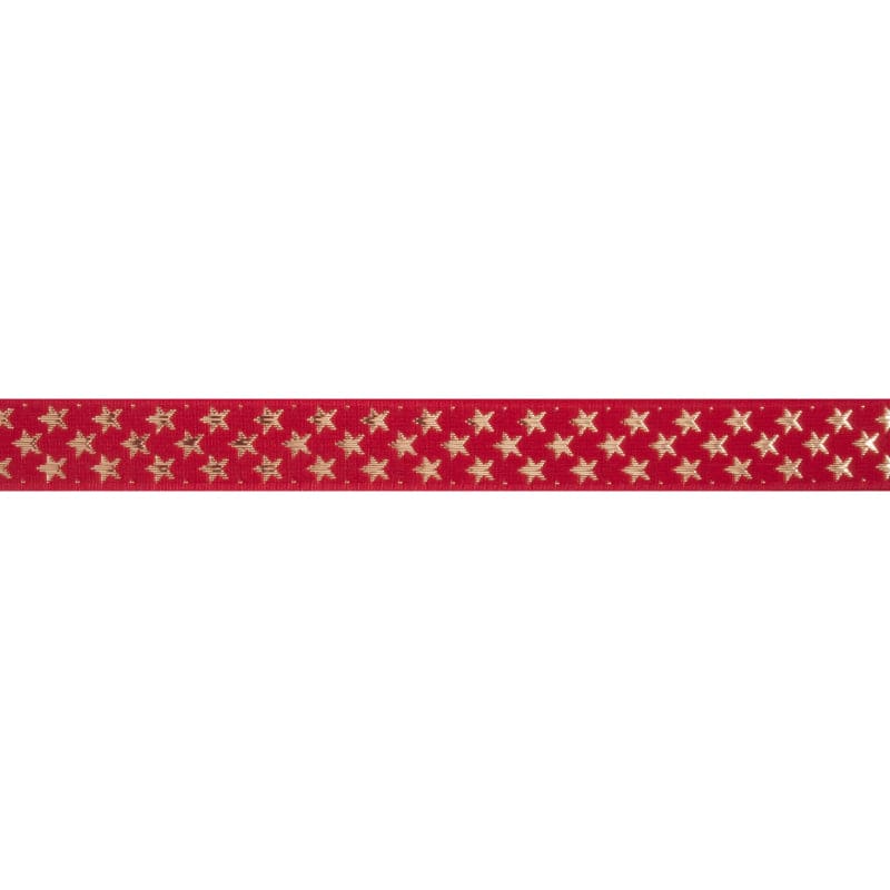 Berisfords Ribbon Galaxy Stars Ribbon Red With Gold Metallic 25mm Wide - The Sewing Studio