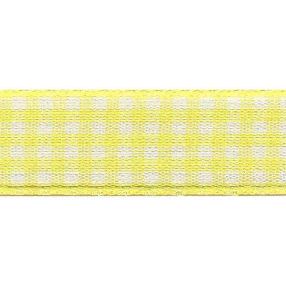 Berisfords Ribbon Gingham Ribbon: Lemon Yellow: 15mm wide. Price per metre. - The Sewing Studio