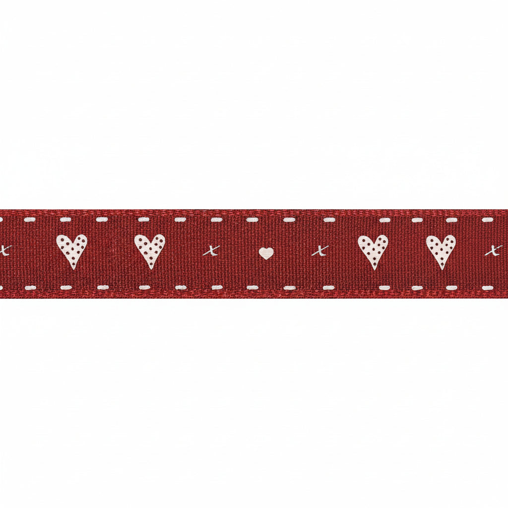 Berisfords Ribbon Hearts and Kisses Ribbon: 15mm: Red. Price per metre. - The Sewing Studio