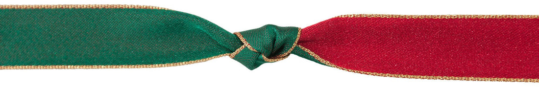 Berisfords Ribbon Majesty Ribbon Scarlet Hunter Green With Metallic Edge 25mm Wide - The Sewing Studio
