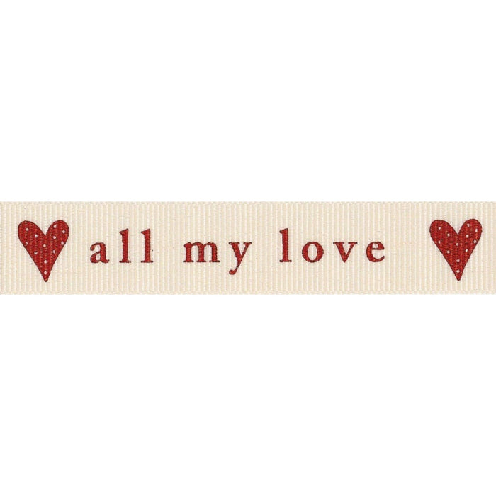 Berisfords Ribbon Ribbon: All My Love: 15mm: Natural and Red. Price per metre. - The Sewing Studio