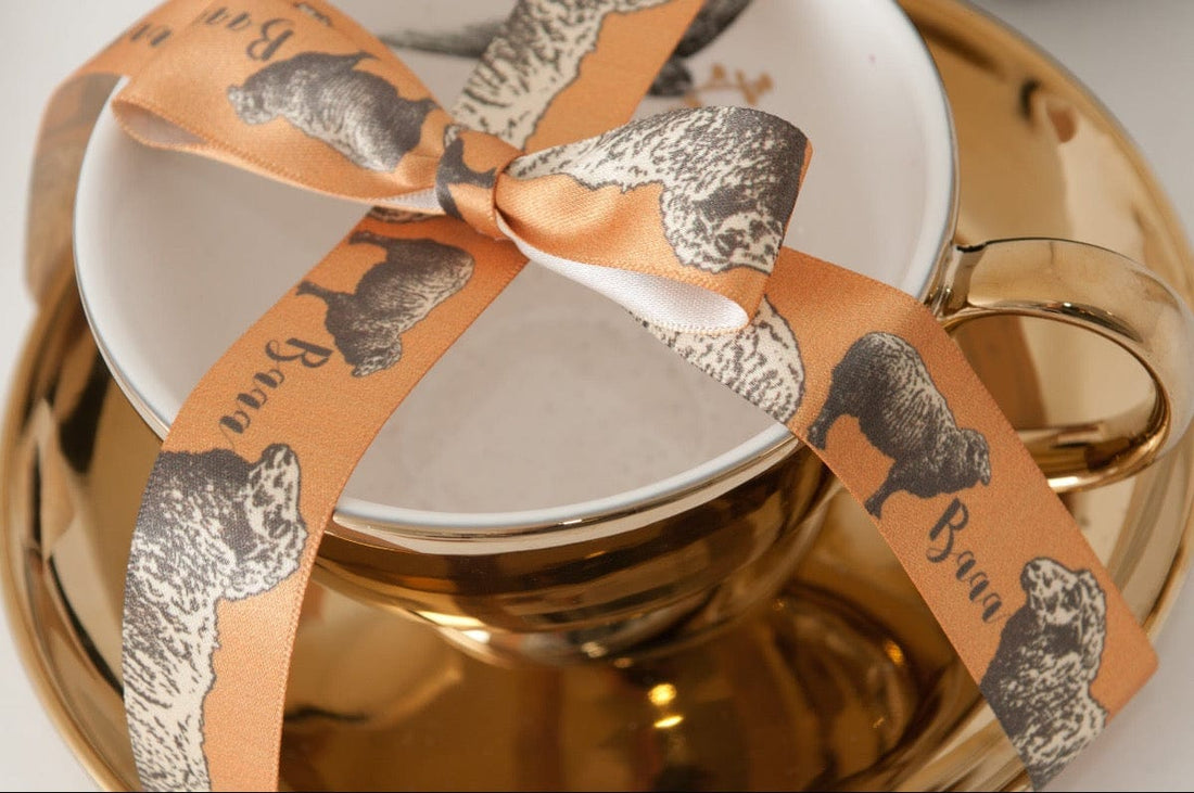 Berisfords Ribbon Satin Ribbon: Sheep Apricot Orange: 25mm wide. Price per metre. - The Sewing Studio