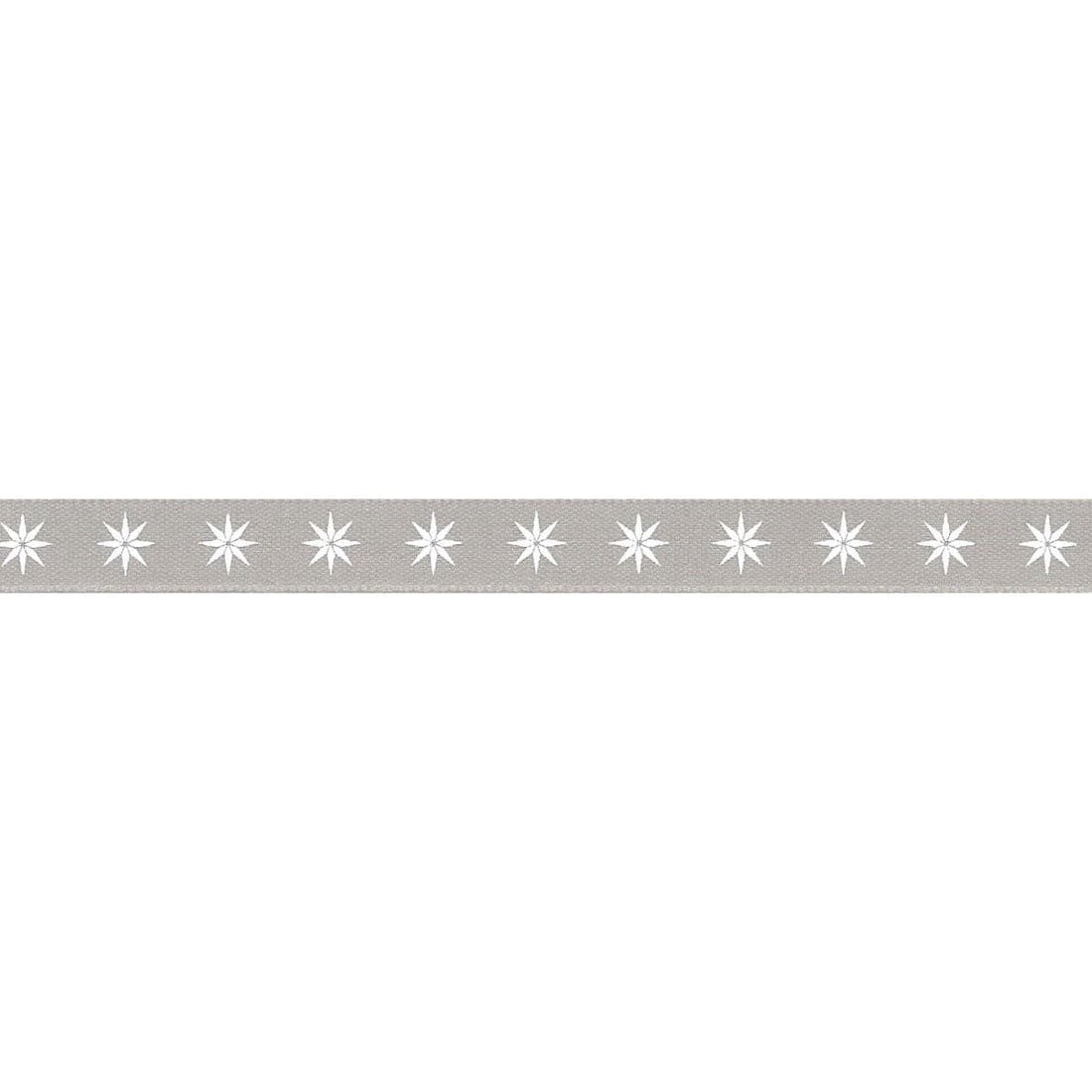 Berisfords Ribbon Scandi Star Ribbon: Grey: 12mm wide. Price per metre. - The Sewing Studio