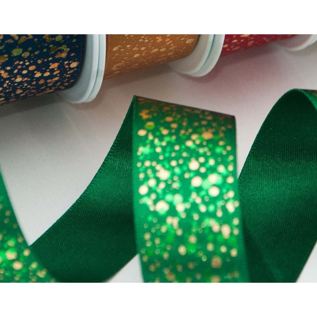 Berisfords Ribbon Sparkler Ribbon Hunter Green With Gold Metallic 25mm Wide - The Sewing Studio