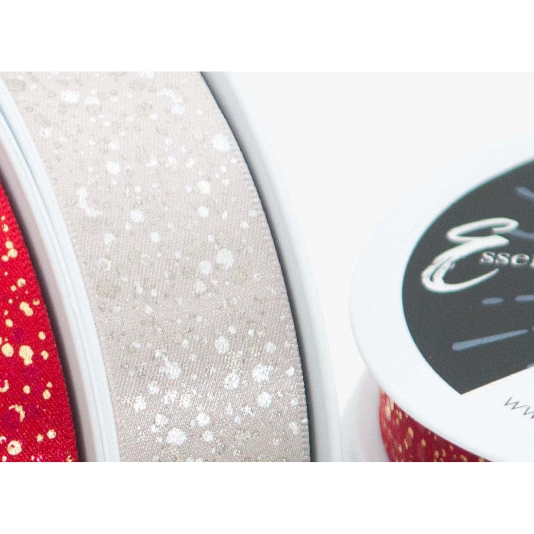 Berisfords Ribbon Sparkler Ribbon: Silver Grey With Silver Metallic: 25mm wide. Price per metre. - The Sewing Studio