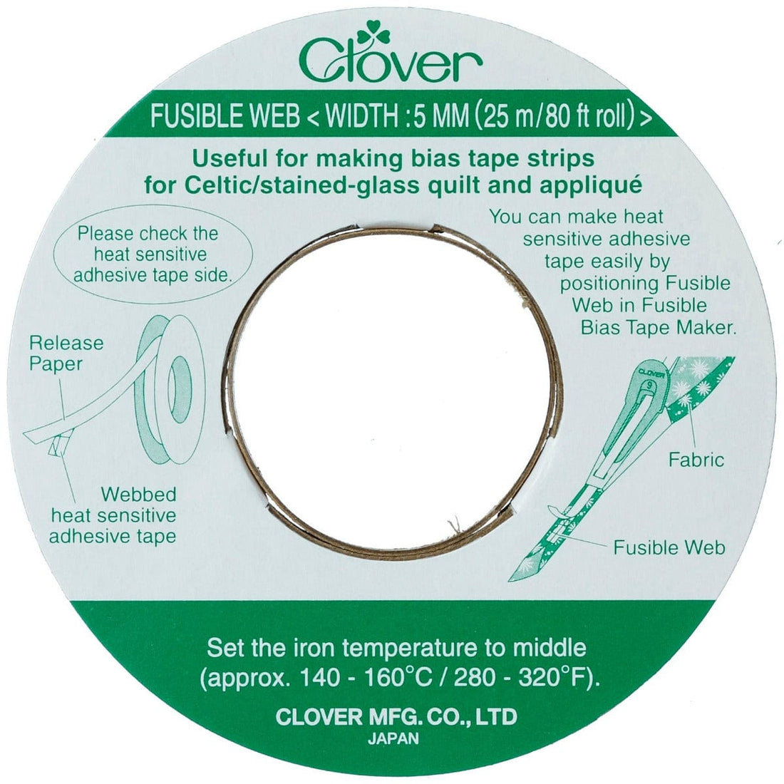 Clover Quilting Accessories Fusible Web: 5mm width x 25m roll - The Sewing Studio
