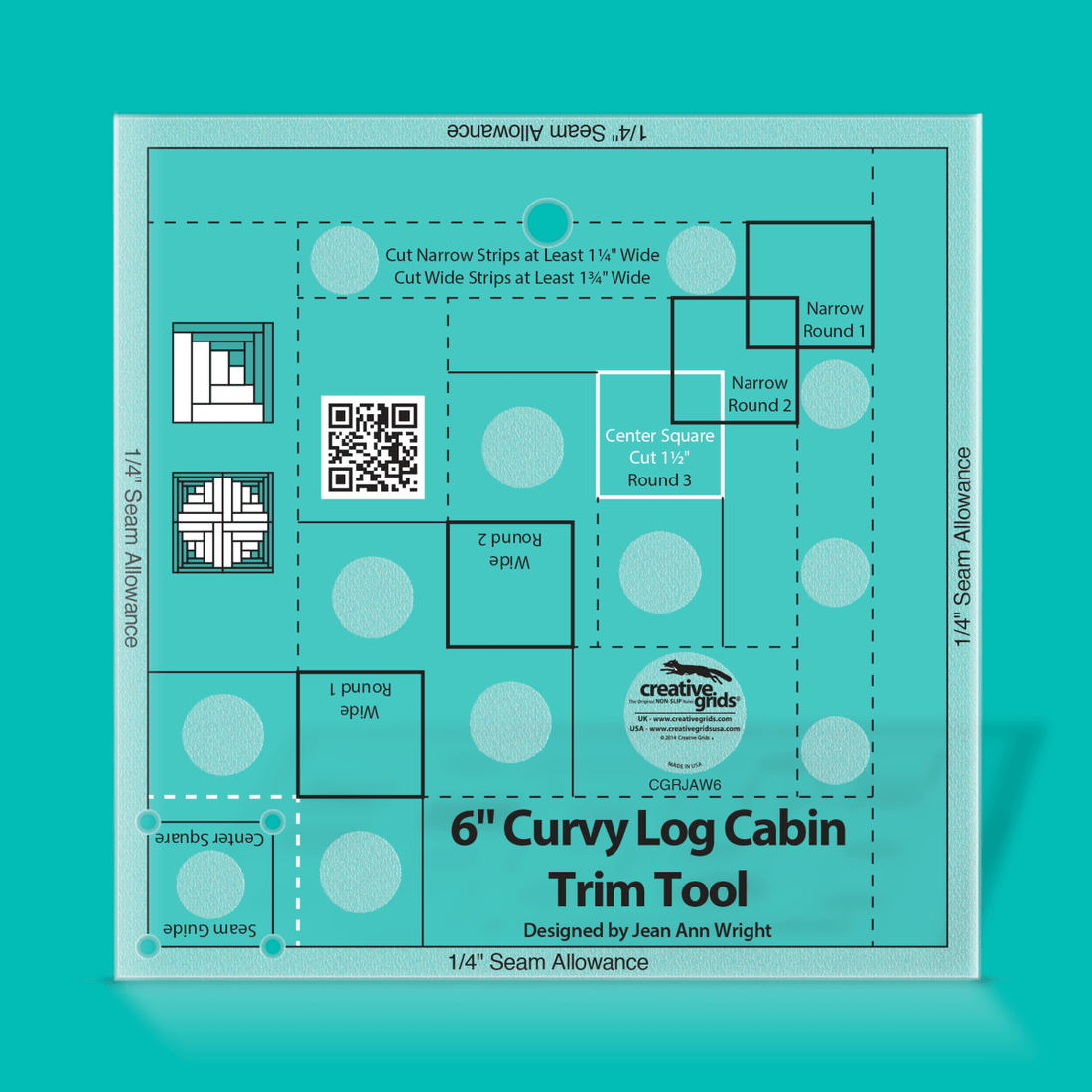 Creative Grids Rulers Stencils Templates Creative Grids Non slip: Curvy Log Cabin Trim Tool for 6" Finished Blocks - The Sewing Studio