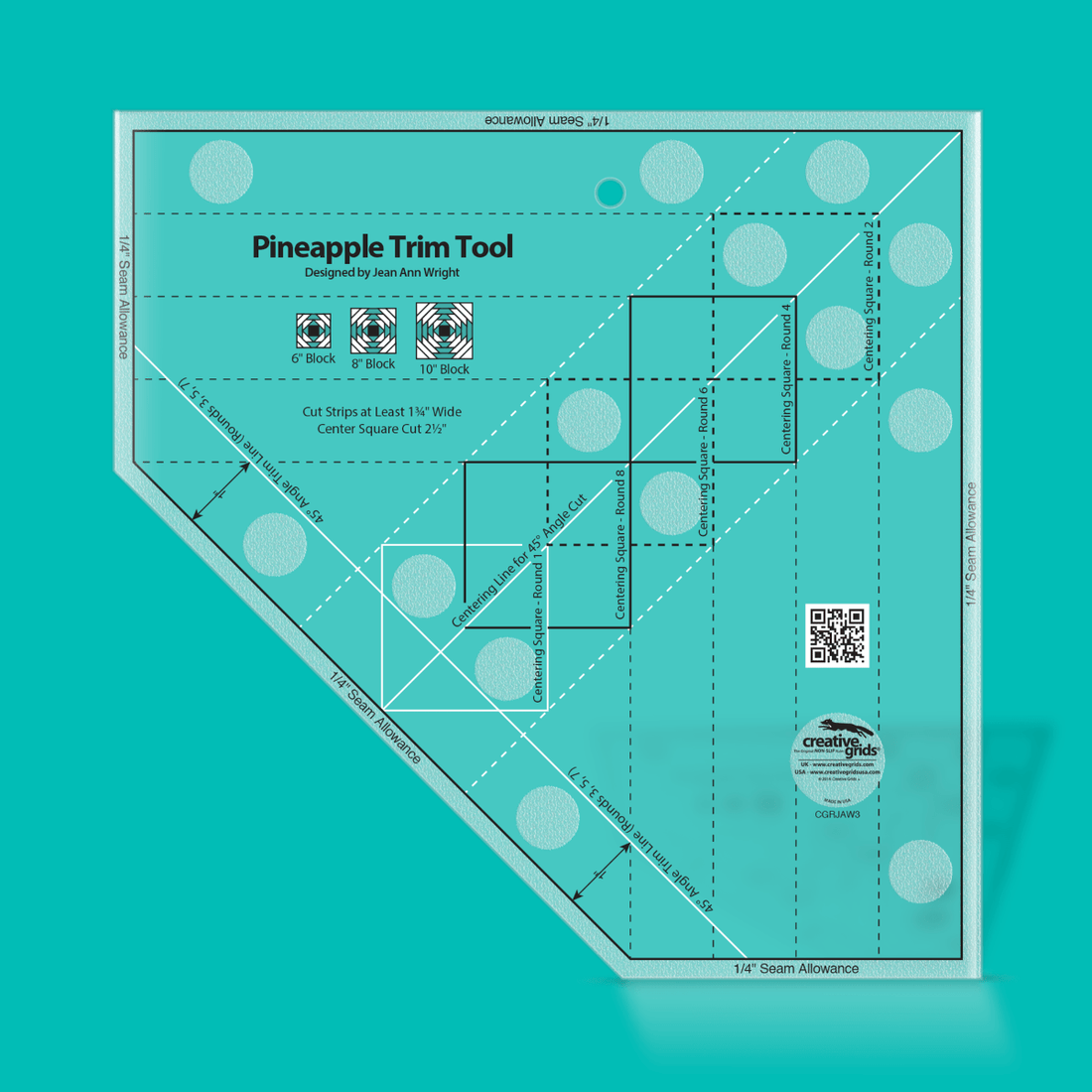 Creative Grids Rulers Stencils Templates Creative Grids Non-Slip Pineapple Trim Tool (6", 8" or 10" finished pineapple blocks) - The Sewing Studio