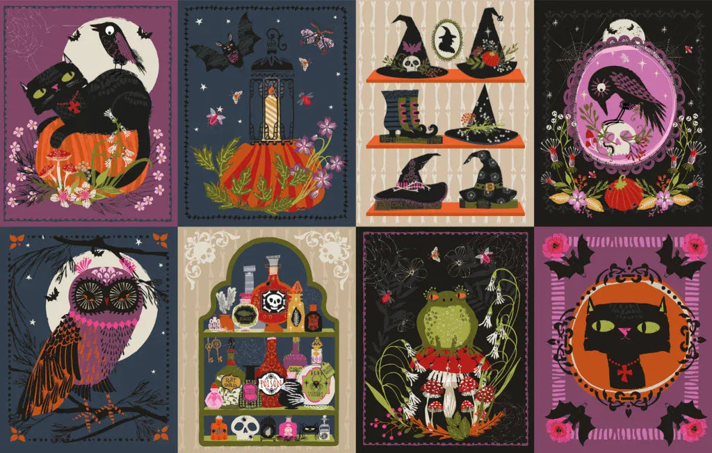 Multi-coloured Halloween EQS Fabric Panels & Labels Thread & Ink Hocus Pocus Panel - The Sewing Studio