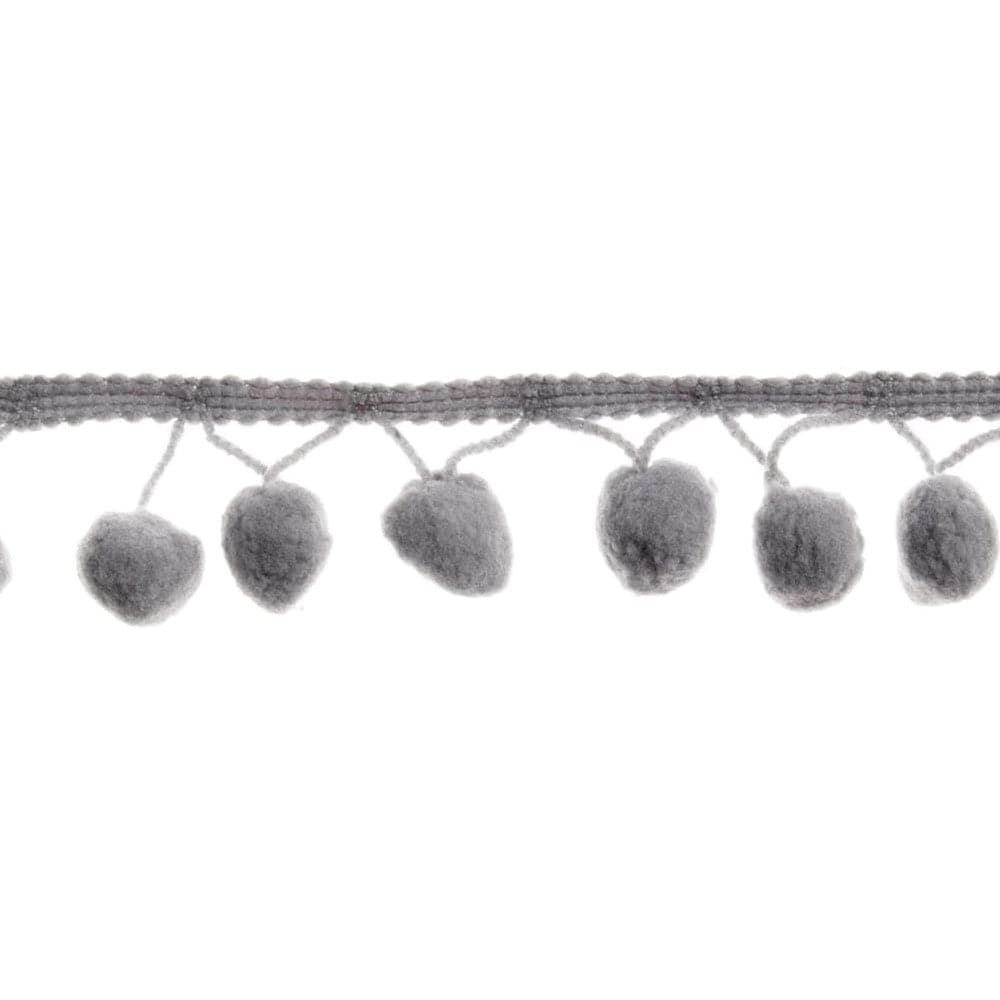 Essential Trimmings Craft Accessories Pom Pom Fringe Trim: 25mm: Grey - The Sewing Studio
