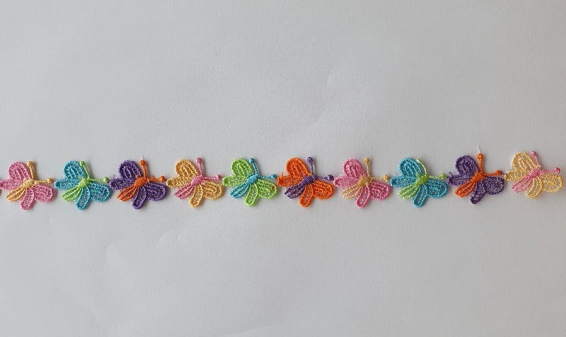 Guipure Butterfly Lace Trim 25mm Multi coloured
