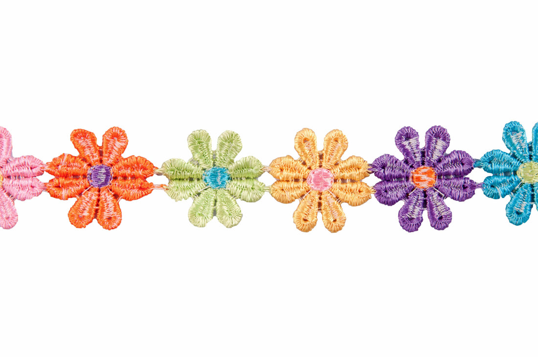 Essential Trimmings Lace Guipure Daisy Lace Trim: 25mm: Multi-coloured - The Sewing Studio