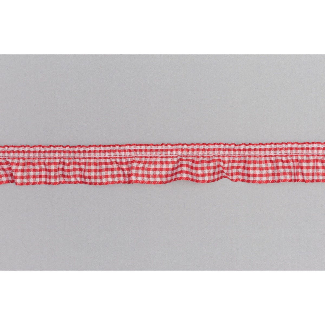 Essential Trimmings Ribbon Frilled Gingham Ribbon Trim: Red: 25mm wide. Price per metre. - The Sewing Studio