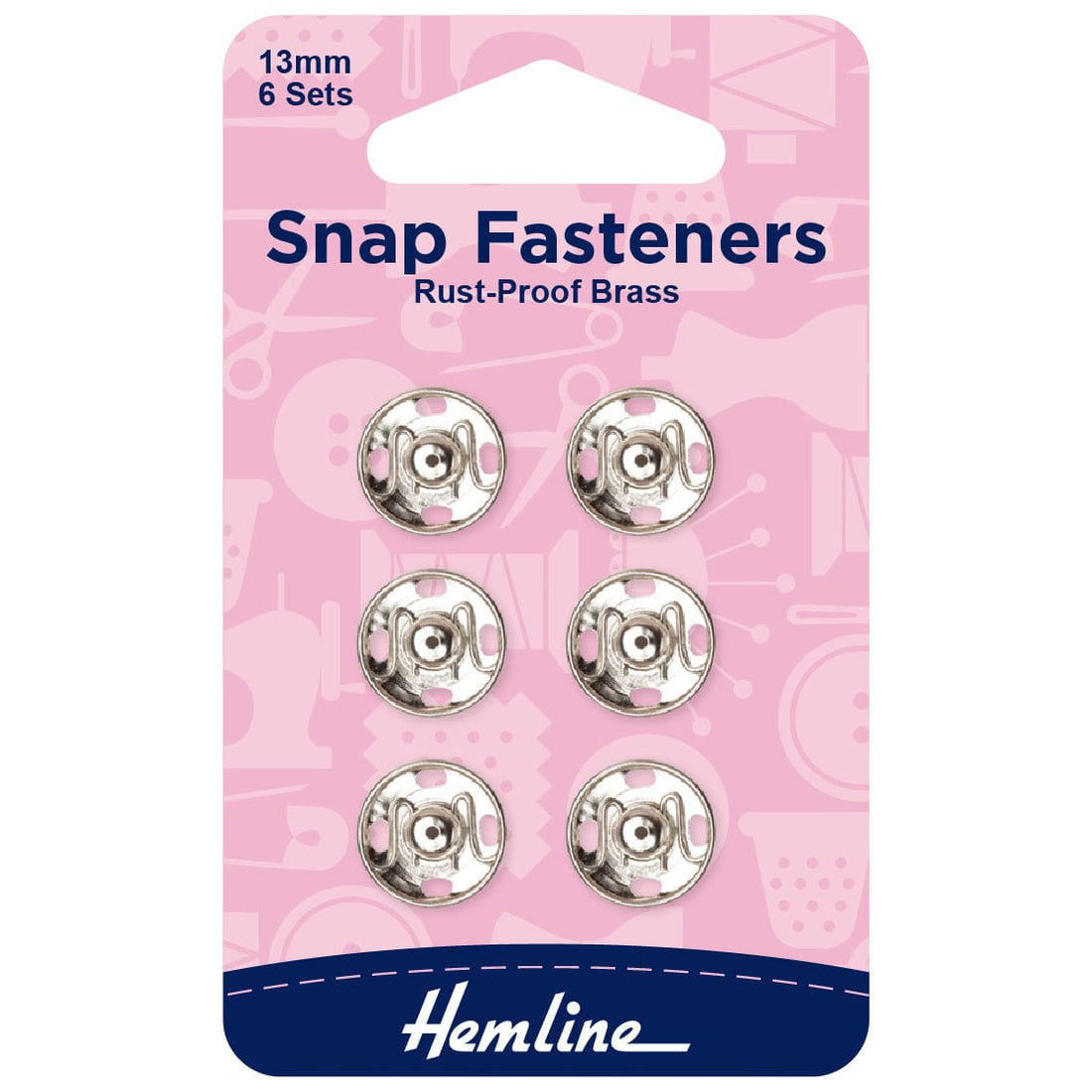 Hemline Eyelets & Fastenings Sew-on Snap Fasteners Nickel 13mm: Pack of 6 - The Sewing Studio
