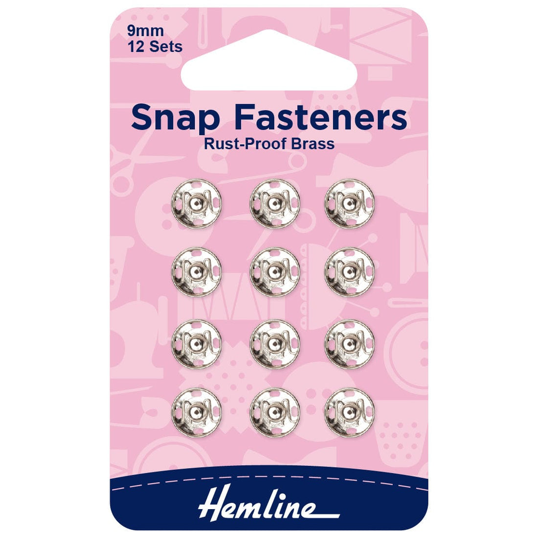 Hemline Eyelets & Fastenings Sew-on Snap Fasteners Nickel 9mm: Pack of 12 - The Sewing Studio