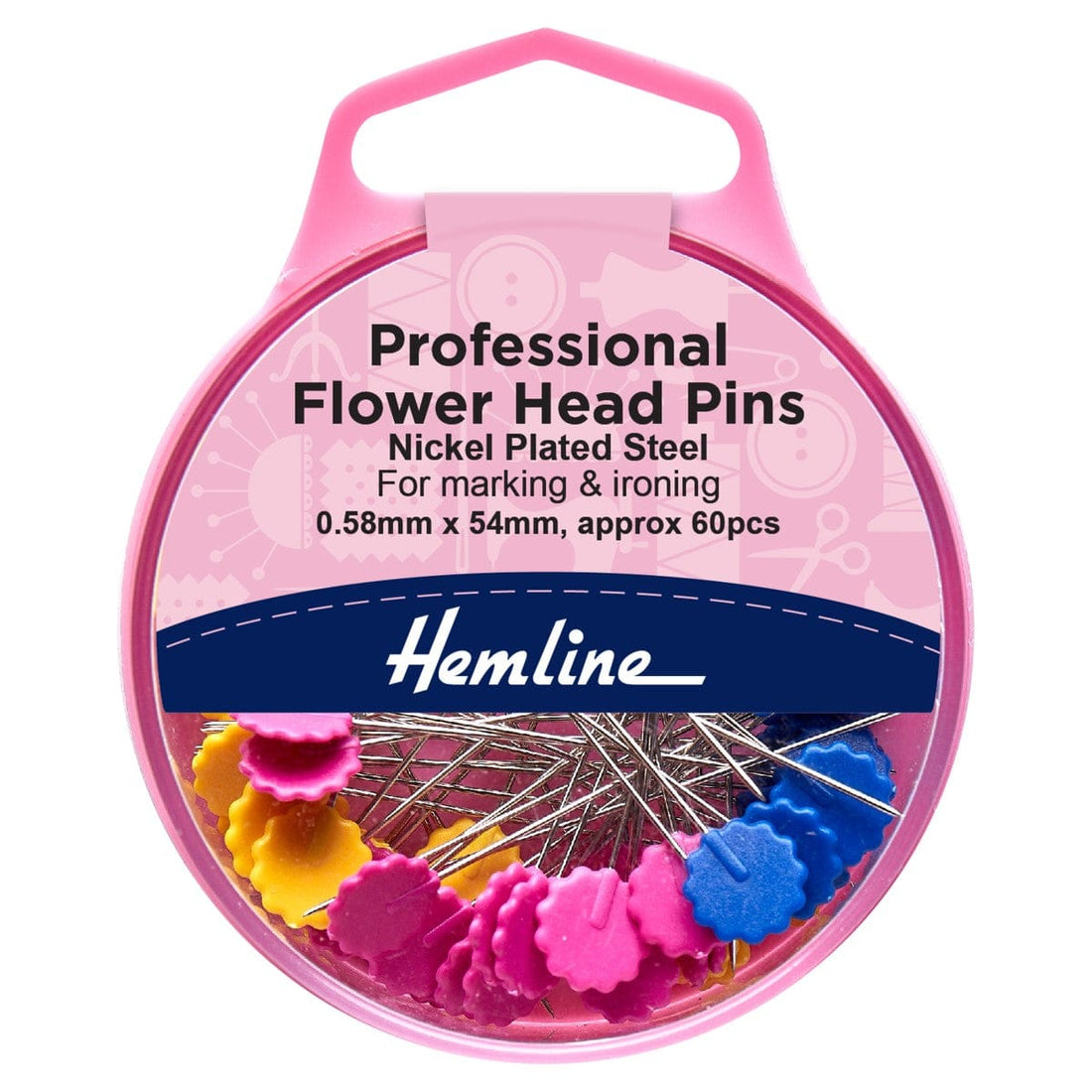 Hemline Pins Pins: Flower-Flat Head: 54mm: Nickel Plated Steel: 60 Pieces - The Sewing Studio