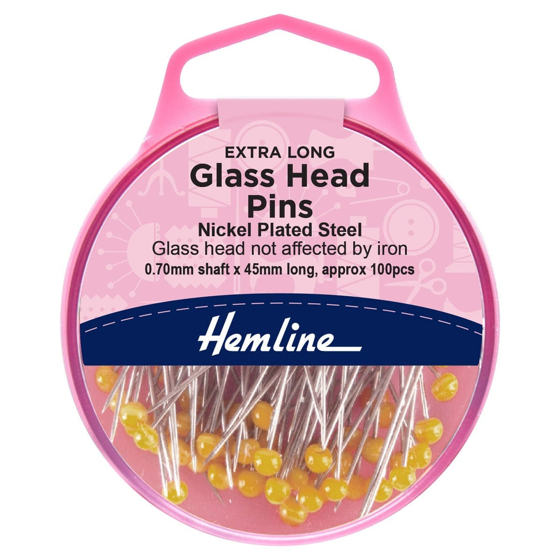 Hemline Pins Pins: Quilters Glass Head: 45mm: Nickel: 100 Pieces - The Sewing Studio