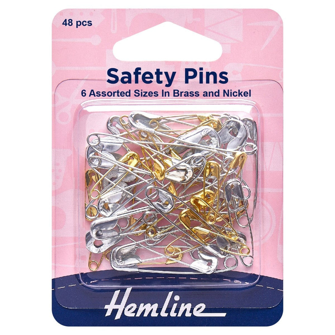Hemline Pins Safety Pins: Nickel And Brass: 6 assorted sizes - The Sewing Studio