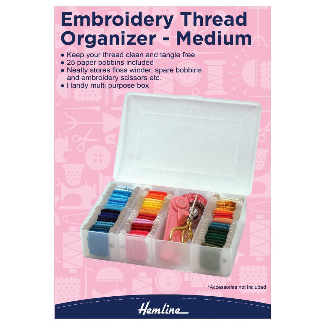 Hemline Sewing Tins and Boxes Embroidery Thread Organiser Box: Medium - The Sewing Studio