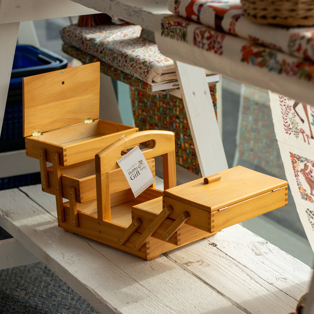 HobbyGift Sewing Tins and Boxes Cantilever Three Tier Wooden Sewing Box - The Sewing Studio