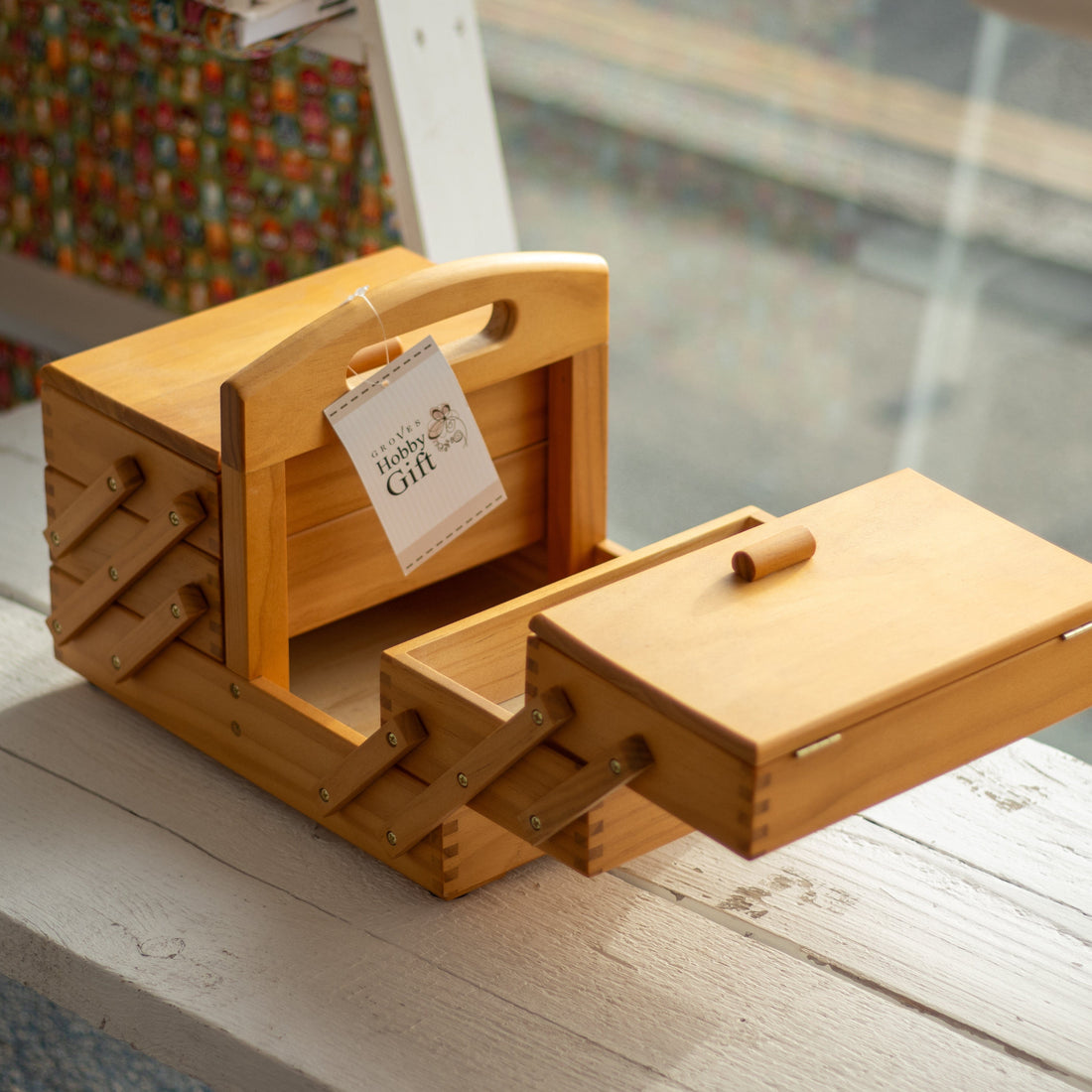 HobbyGift Sewing Tins and Boxes Cantilever Three Tier Wooden Sewing Box - The Sewing Studio