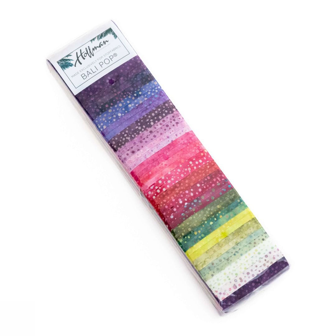 Multi-coloured Hand Dyed Hoffman Fabric Pre Cuts Hoffman Crocus Bali Pop Pack - Batik Fabric 40 x 2.5" Strips - The Sewing Studio