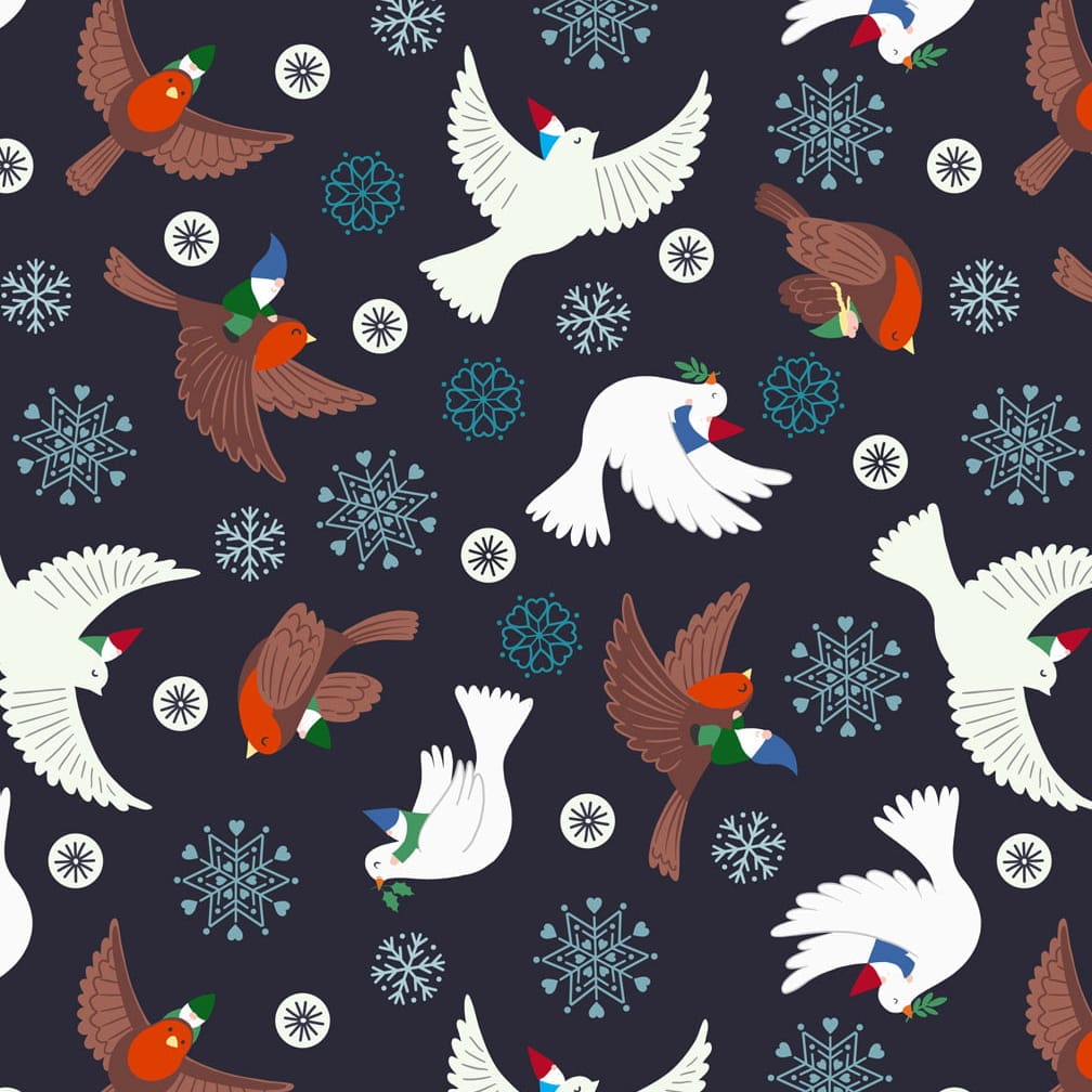 Black Christmas Lewis & Irene Fabric Lewis & Irene Hygge Glow in Flying Glow Tomte Charcoal - The Sewing Studio