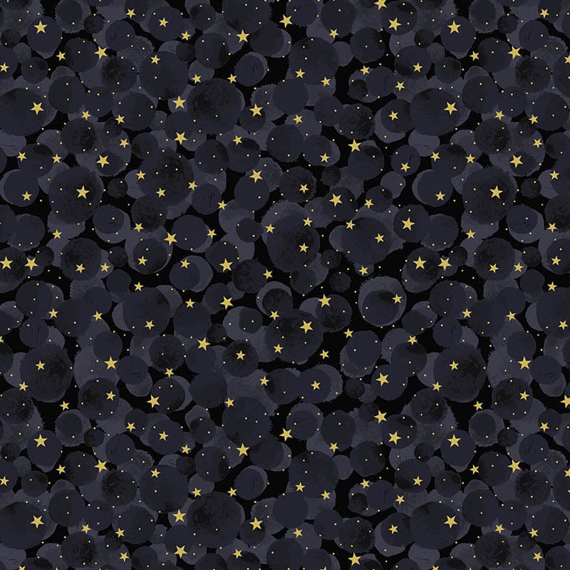 Lewis and Irene Fabric Lewis And Irene Celestial Black Bumbleberries With Gold Metallic A755-3 - The Sewing Studio