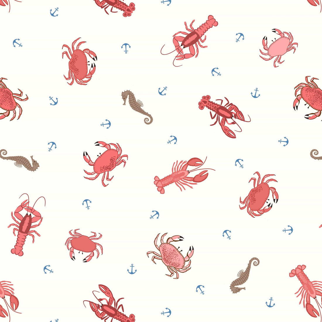 Lewis and Irene Fabric Lewis And Irene Fabric Small Things Coastal Crabs Lobsters and Seahorses SM58.1 - The Sewing Studio