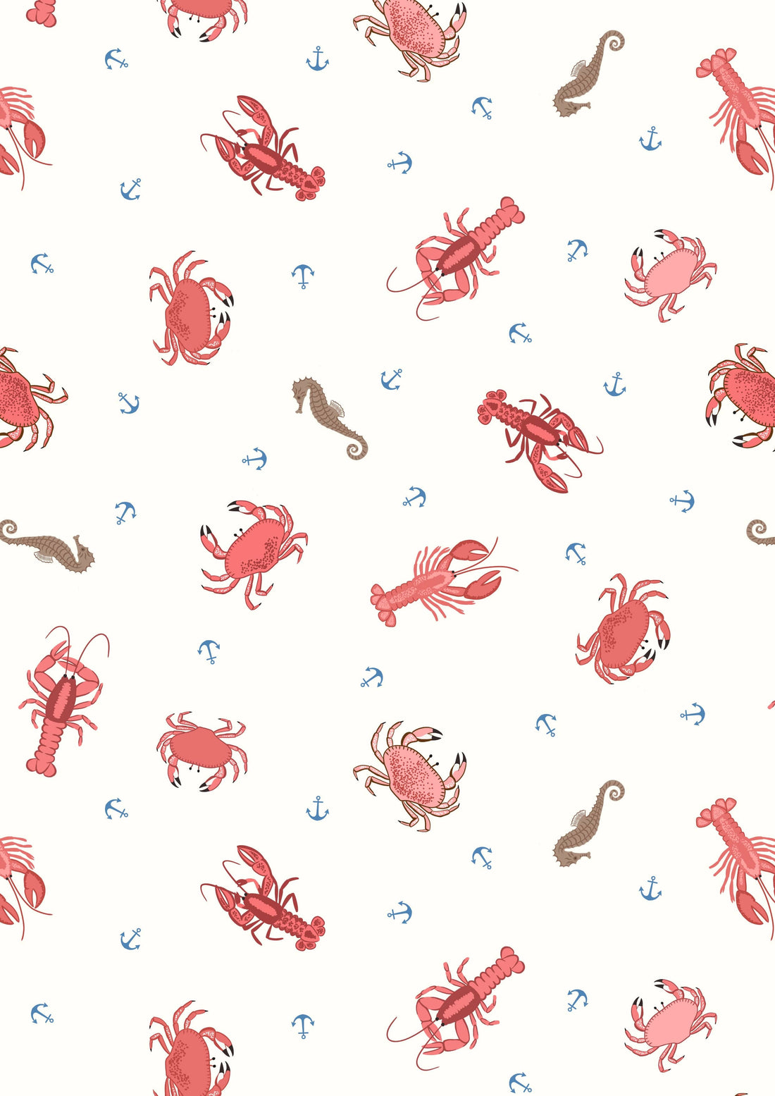 Lewis and Irene Fabric Lewis And Irene Fabric Small Things Coastal Crabs Lobsters and Seahorses SM58.1 - The Sewing Studio