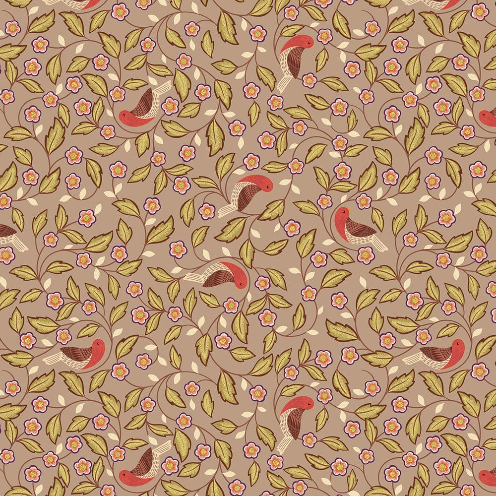 Lewis and Irene Fabric Lewis And Irene Isabella Arts And Crafts Birds On Dark Taupe A855-1 - The Sewing Studio
