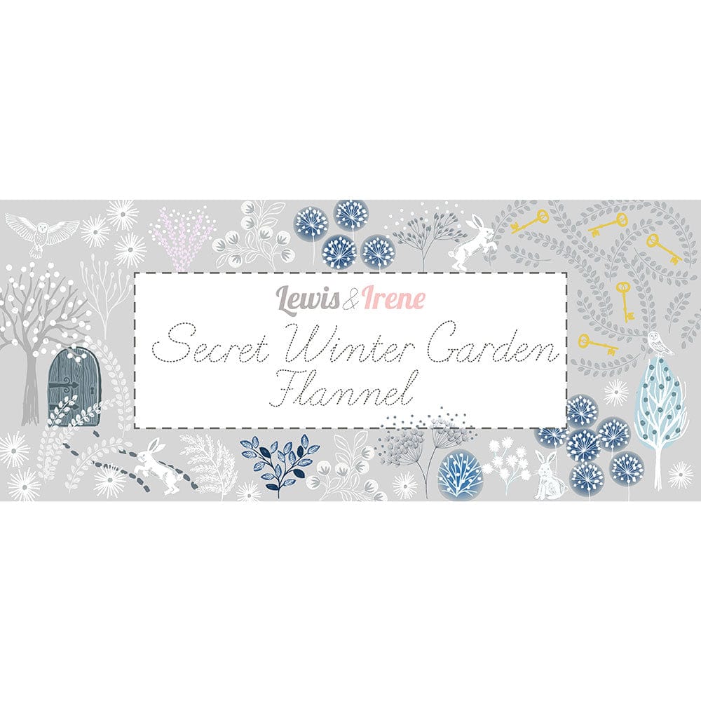 Lewis and Irene Fabric Lewis And Irene Secret Winter Garden Frosted On Dark Blue Flannel F659-3 - The Sewing Studio