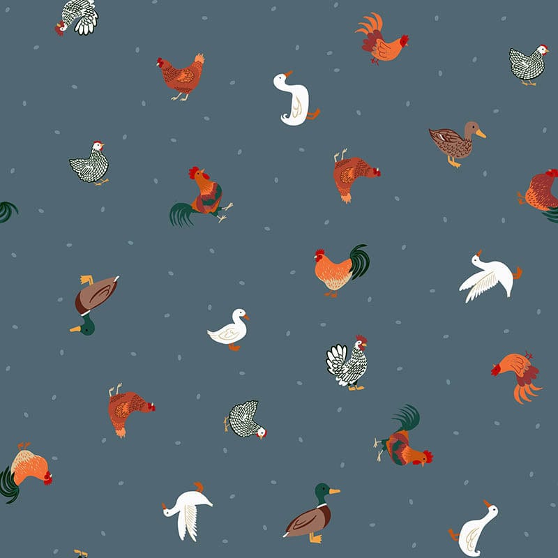 Lewis and Irene Fabric Lewis And Irene Small Things Countryside Chickens And Ducks On Country Blue SM66-3 - The Sewing Studio