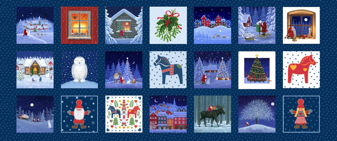 Lewis and Irene Fabric Panels & Labels Lewis and Irene Christmas Fabric Tomtens Folklore Christmas 5 Inch Squares Panel - The Sewing Studio