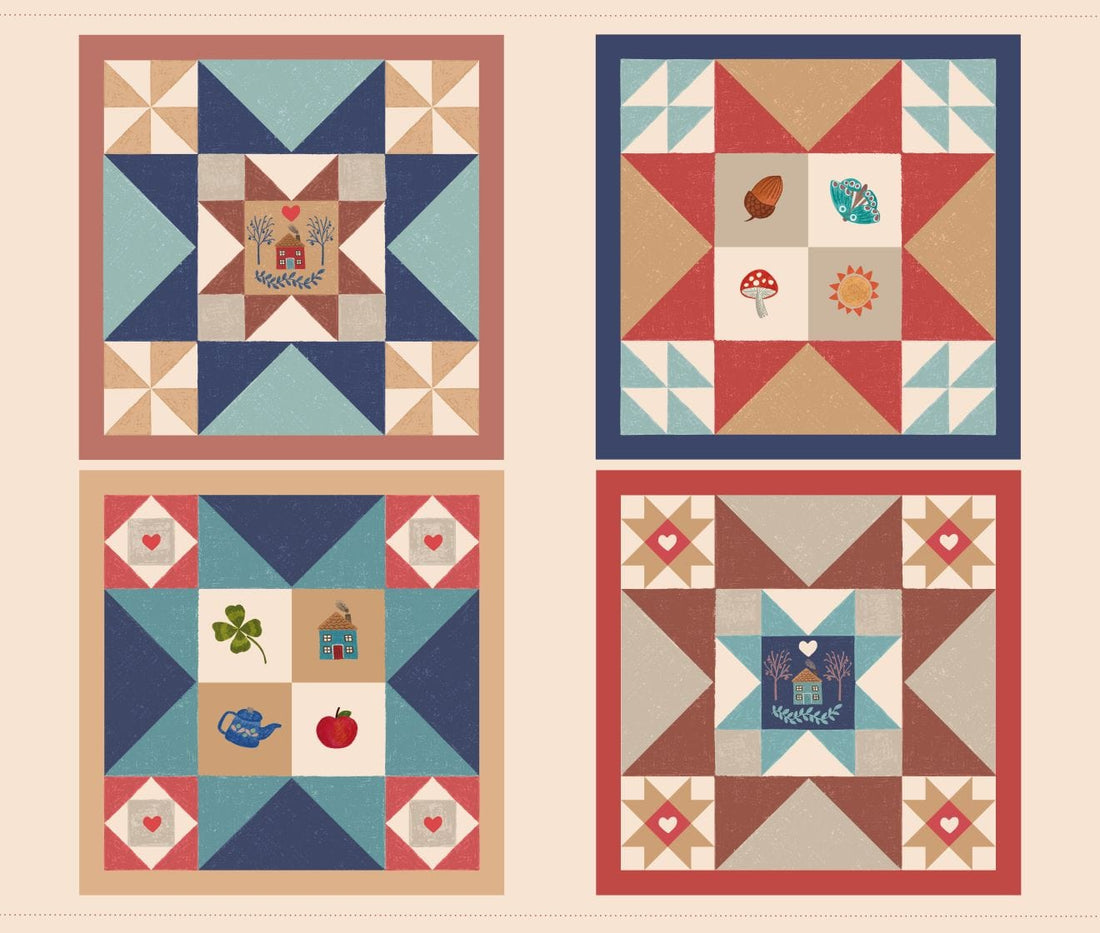 Lewis and Irene Fabric Panels & Labels Lewis and Irene Cosy Home Squares Yard Panel - The Sewing Studio