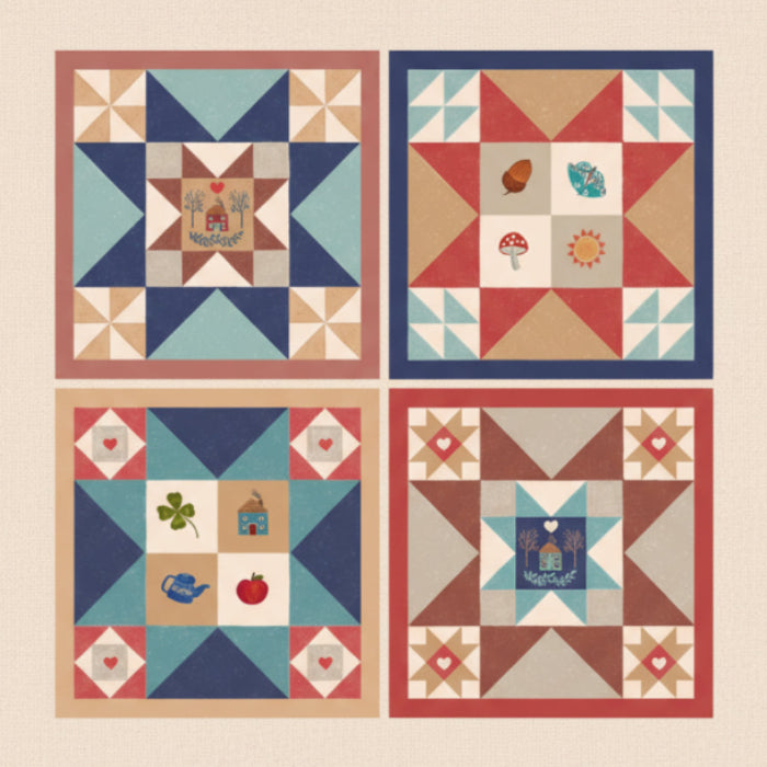 Multi-coloured Woodland and Nature, Country, Countryside Lewis and Irene Fabric Panels & Labels Lewis & Irene Cosy Home Squares Yard Panel - The Sewing Studio