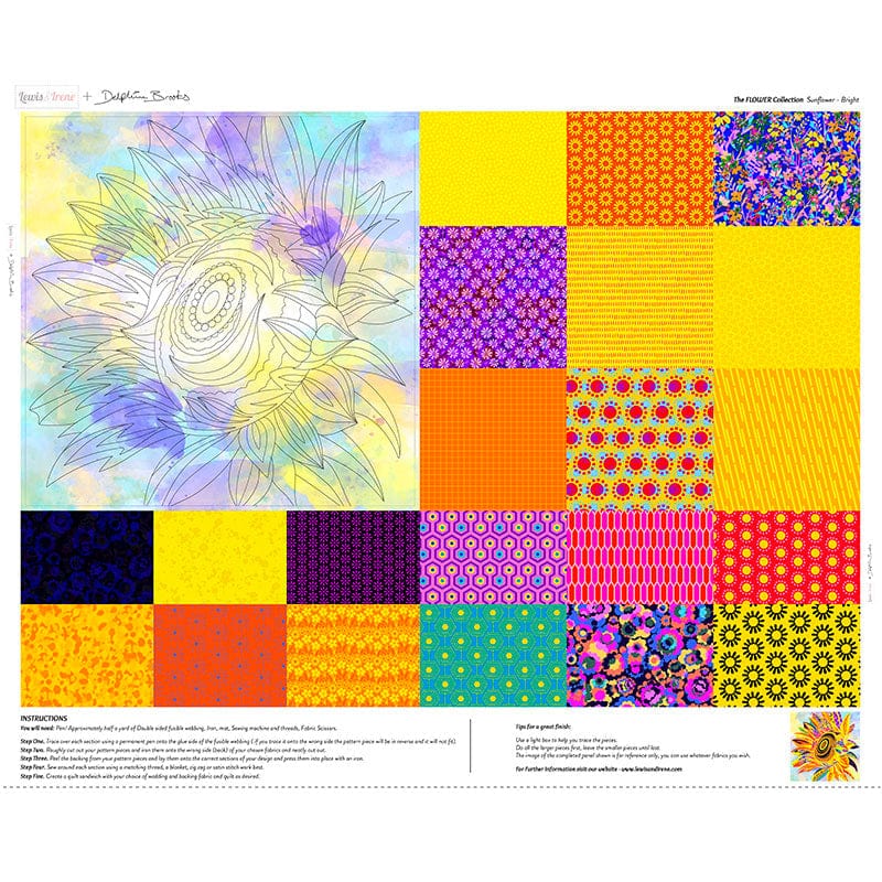 Lewis and Irene Fabric Panels & Labels Lewis And Irene Flower Collection Sunflower Bright Fabric Panel DB12 - The Sewing Studio