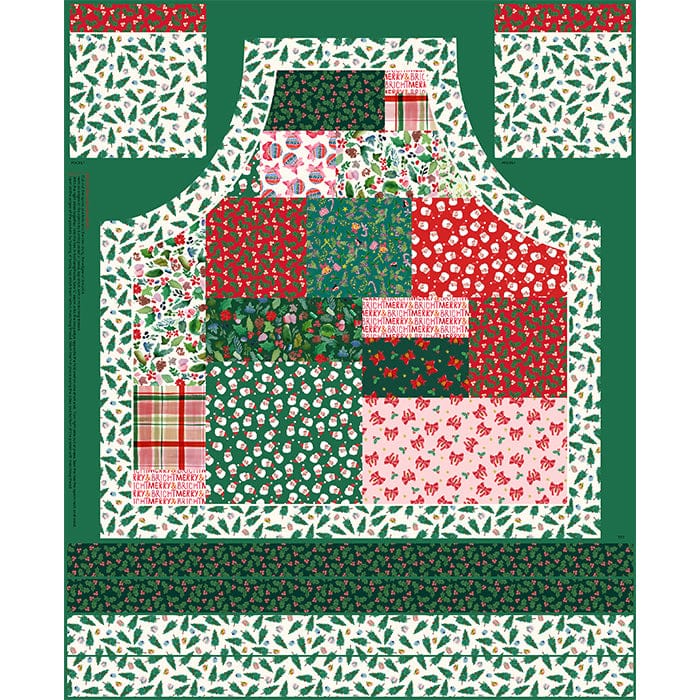 Multi-coloured Christmas Lewis and Irene Fabric Panels & Labels Lewis & Irene Merry Happy Christmas Apron Panel - The Sewing Studio