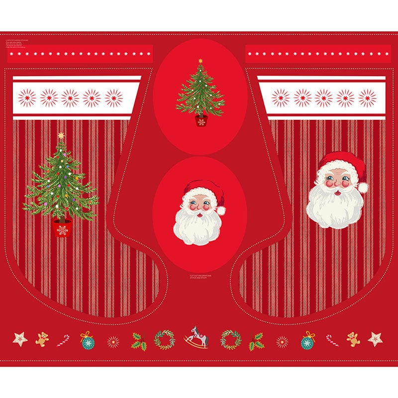 Lewis and Irene Fabric Panels & Labels Lewis And Irene Oh Christmas Tree Santa Stocking Fabric Panel C114 - The Sewing Studio