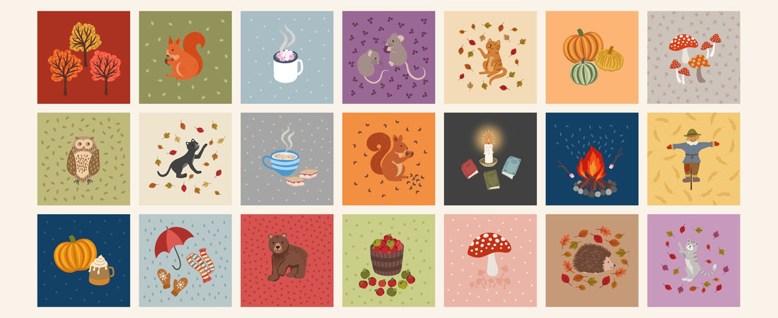Lewis and Irene Fabric Panels & Labels Lewis and Irene Small Things Snuggle Season Fabric Squares Panel - The Sewing Studio