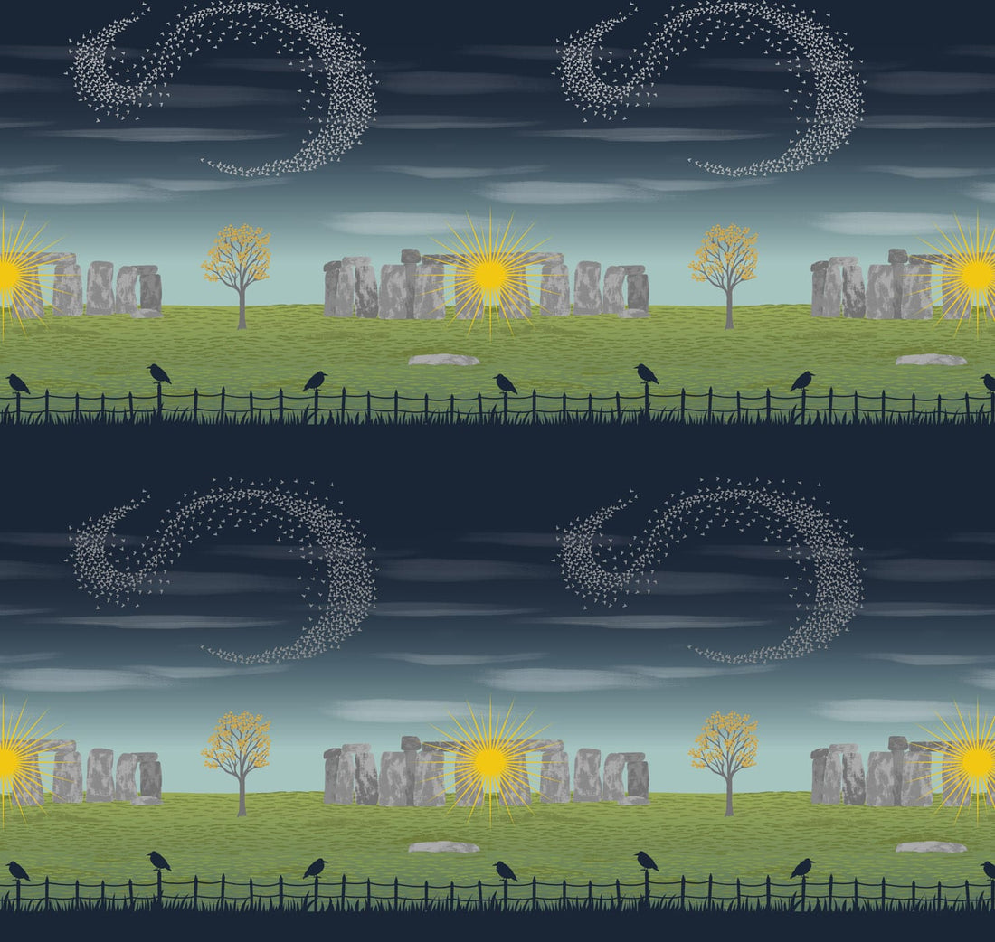 Multi-coloured Landscapes Lewis and Irene Fabric Panels & Labels Lewis and Irene Winter Solstice Stonehenge 30cm Panel - The Sewing Studio