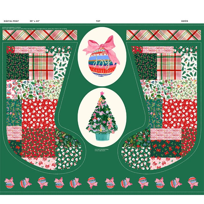 Multi-coloured Christmas, Stocking Panel Lewis and Irene Fabric Panels & Labels Lewis & Irene Merry Happy Christmas Stocking Panel - The Sewing Studio